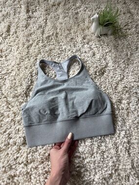 ALO Yoga Heather Gray High Neck Racerback athletic high-end Sports Bra